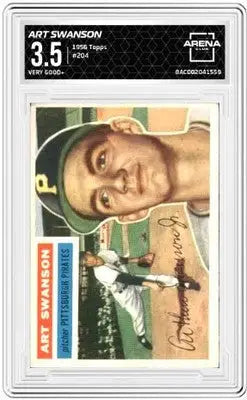 Graded 1956 Topps Art Swanson baseball card displayed in Topps Art Swanson #204 product