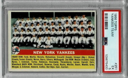 Vintage 1956 Topps Baseball New York Yankees team card graded PSA 5 EX
