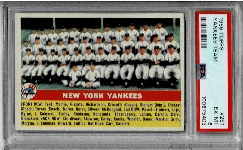 1956 Topps Baseball #251 New York Yankees Team PSA 6 EX