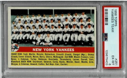 1956 Topps Baseball #251 New York Yankees Team PSA 6 EX