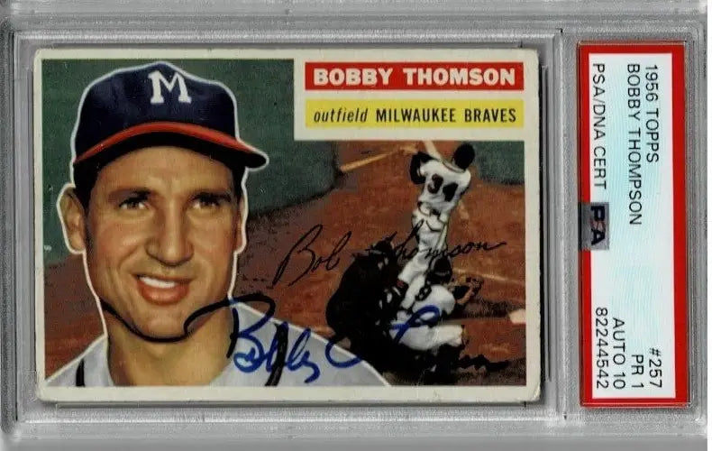Signed 1956 Topps Bobby Thompson Baseball Card PSA 1 DNA 10 Autograph for collectors