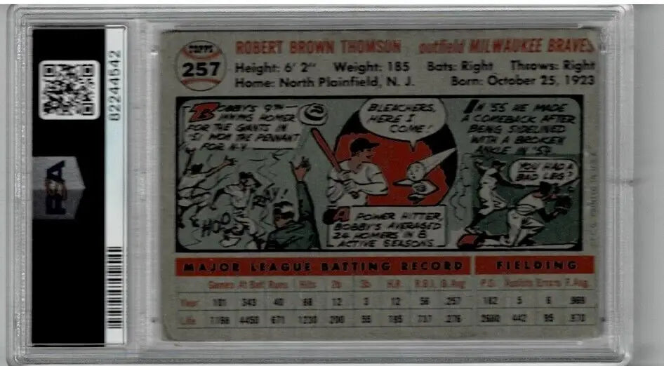 Vintage baseball card of Bobby Thompson from 1956 Topps signed and authenticated