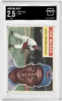 Graded 1956 Topps Joe Black baseball card displayed in 1956 Topps Joe Black #178 product