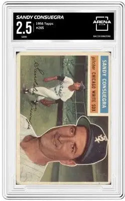 Graded 1956 Topps Sandy Consuegra baseball card displayed in 1956 Topps Sandy Consuegra product