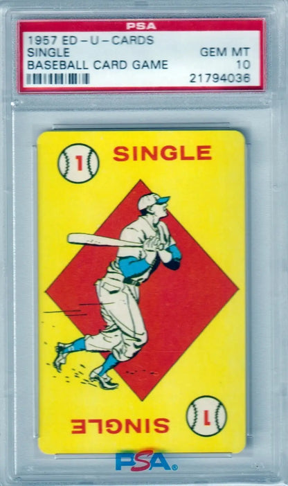 Graded baseball card from 1957 Ed-U-Cards collection in PSA 10 GEM MINT condition