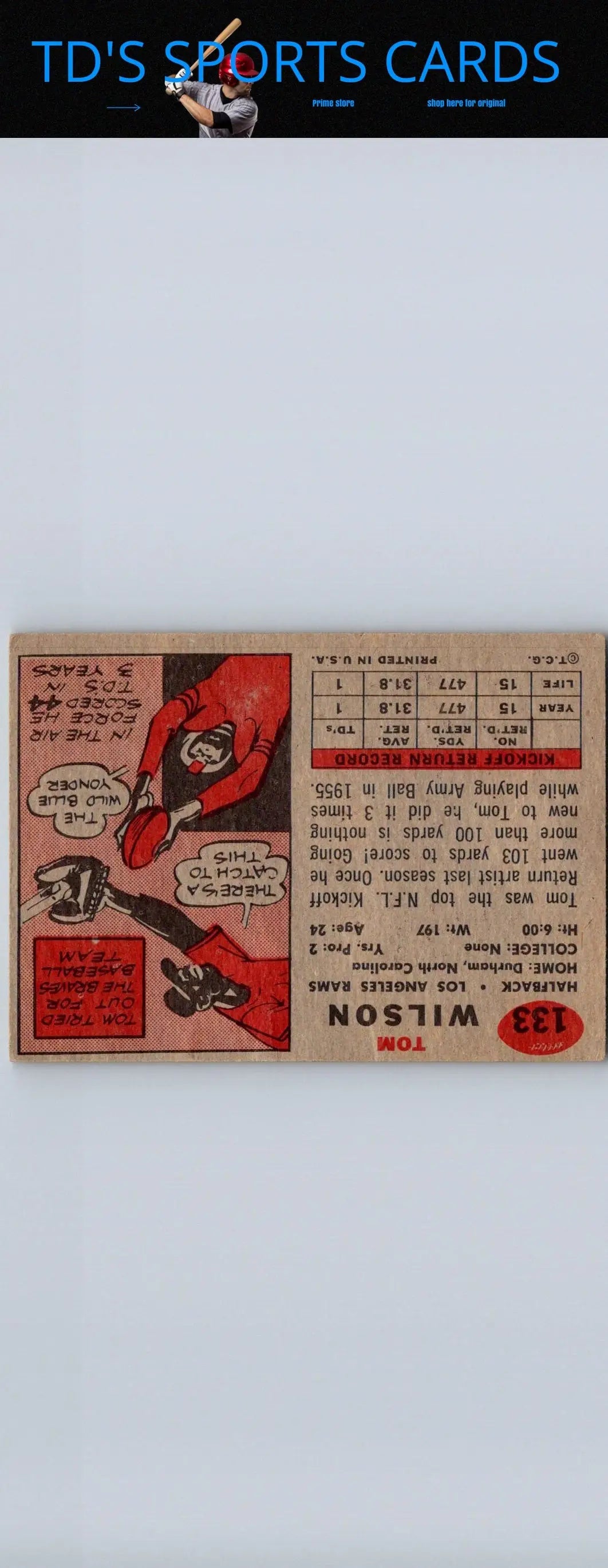 Vintage 1957 Topps #133 Tom Wilson baseball card for collectors of trading cards