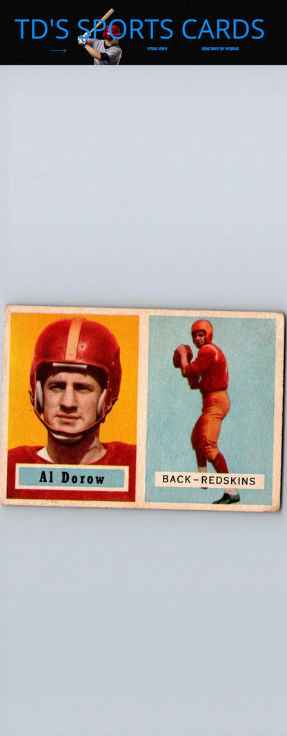 Vintage football card of 1957 Topps #24 Al Dorow for sports trading cards collectors