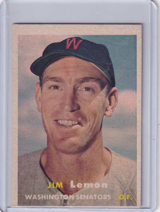 Vintage Topps Baseball card of Jim Lemon from Washington Senators 1957 Topps Baseball series