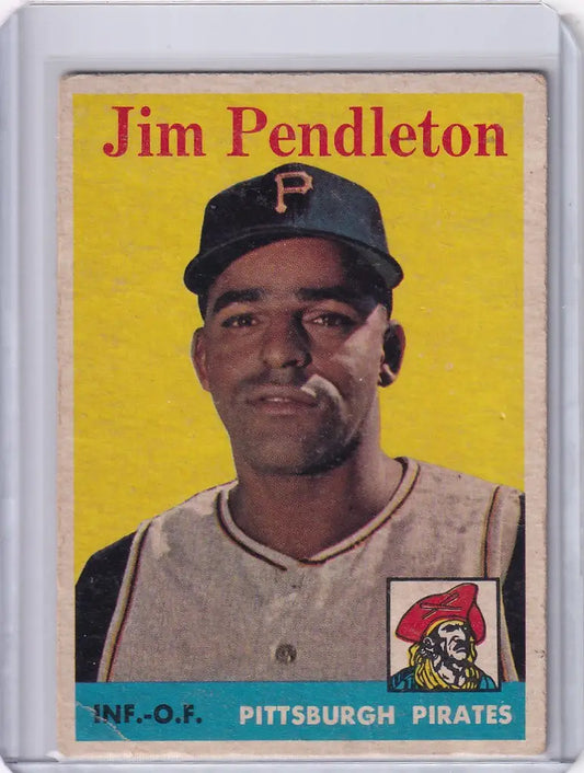 1958 Topps #104 Jim Pendleton - Pittsburgh Pirates card on a yellow background