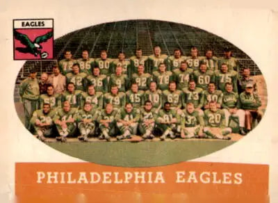 Vintage Philadelphia Eagles team photo from 1958 on a sports trading card