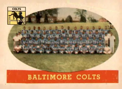 Vintage Baltimore Colts team photo on 1958 Topps #110 trading card, iconic team memorabilia