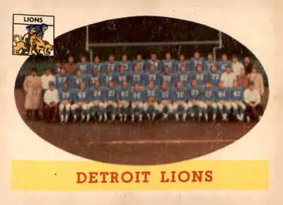 Vintage Detroit Lions team photo from 1958 Topps trading cards collection