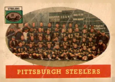 Vintage Pittsburgh Steelers team photo featured in 1958 Topps sports trading card