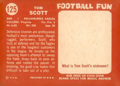 Vintage Tom Scott trading card from 1958 Topps #125 in EX-NM condition