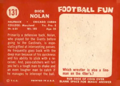 Vintage 1958 Topps Dick Nolan sports trading card for collectors