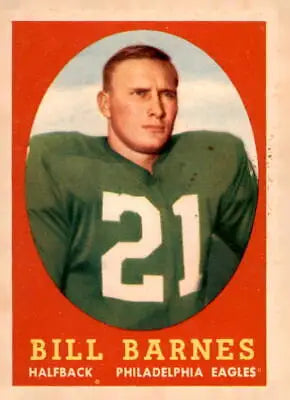 Vintage 1958 Topps #4 Bill Barnes football trading card featuring Philadelphia Eagles