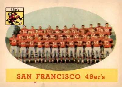 Vintage San Francisco 49ers team photo featured on 1958 Topps trading card EX-MT