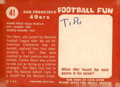 Vintage 49ers football card from 1958 Topps featuring San Francisco 49ers player