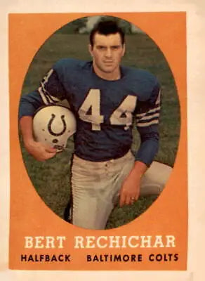 Vintage Bert Rechichar football card from 1958 Topps #74 featuring Baltimore Colts player
