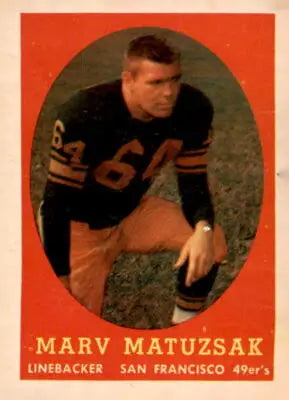 Vintage football card of Marv Matuszak from the 1958 Topps set featuring San Francisco 49ers