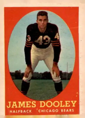 Vintage 1958 Topps James Dooley sports trading card featuring classic football design
