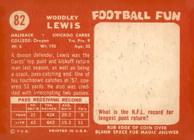 Vintage 1958 Topps Woodley Lewis EX-MT trading card for sports trading collectors