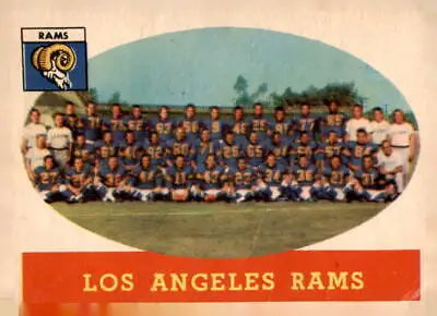 Vintage Los Angeles Rams team photo on 1958 Topps trading card featuring Los Angeles Rams players