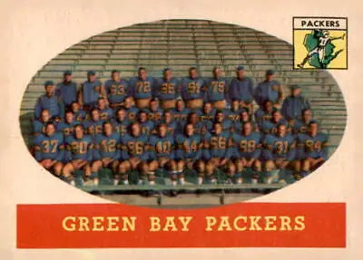 Vintage Green Bay Packers team photo featured on 1958 Topps #96 trading card