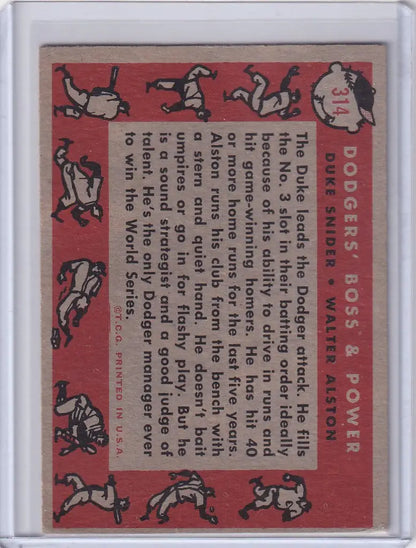 Vintage trading card featuring Duke Snider Los and cartoon dog illustrations