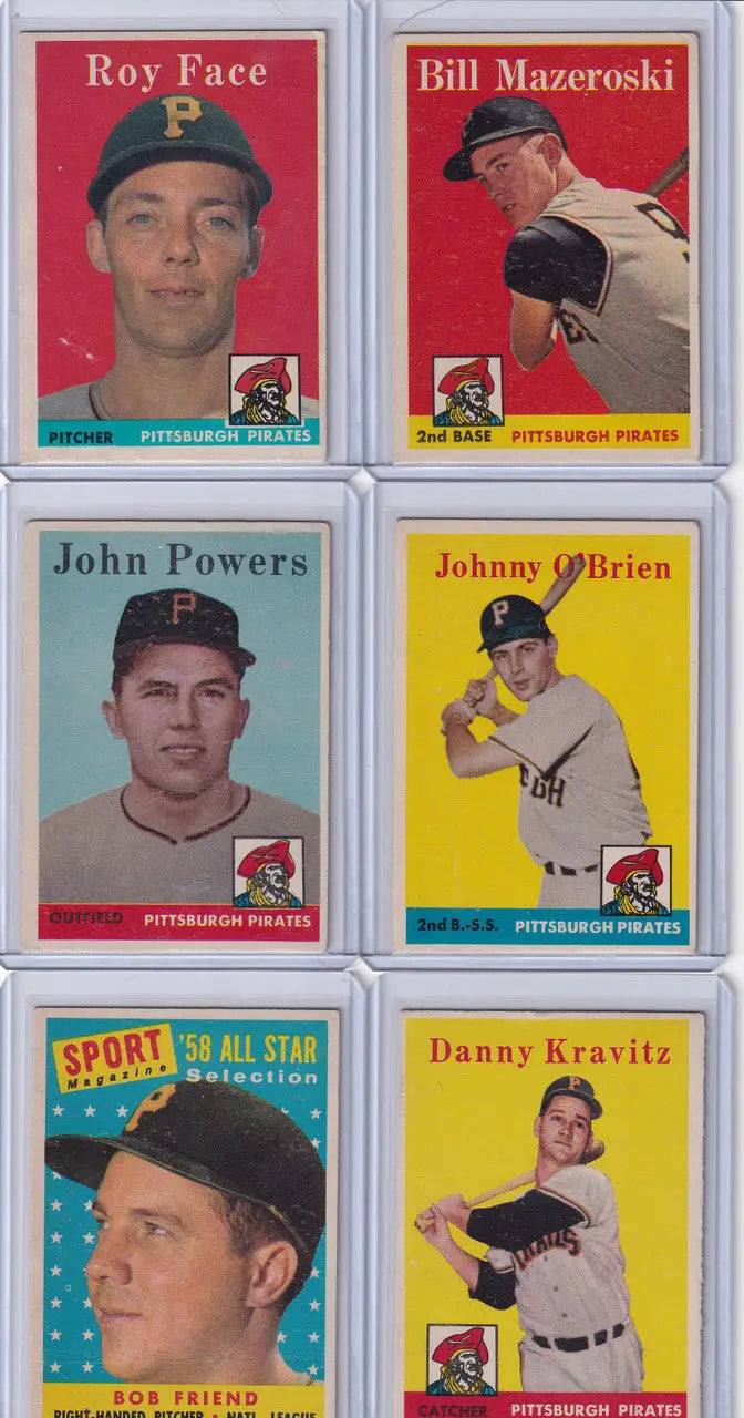 Collection of 1950s vintage baseball cards featuring Pittsburgh Pirates players