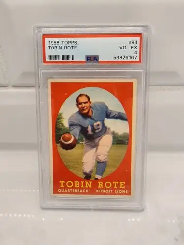 Graded 1958 Topps Tobin Rote football card in PSA 4 condition for collectors