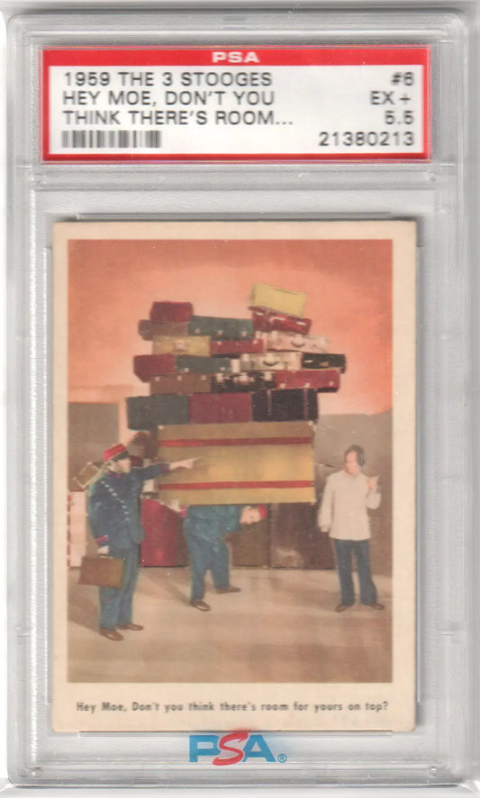 Graded Three Stooges trading card featuring Hey Moe from 1959 Fleer The 3 Stooges Hey Moe collection