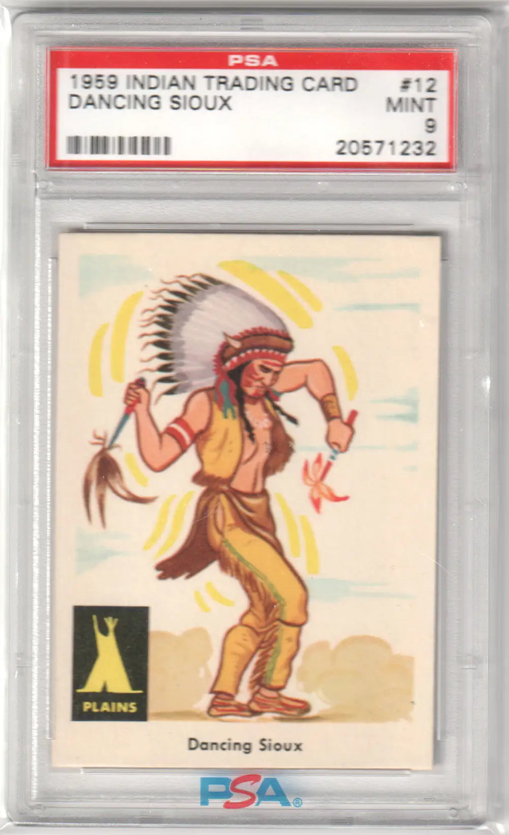 Graded 1959 Indian Trading Card Dancing Sioux PSA 9 card dancing authentic collectible