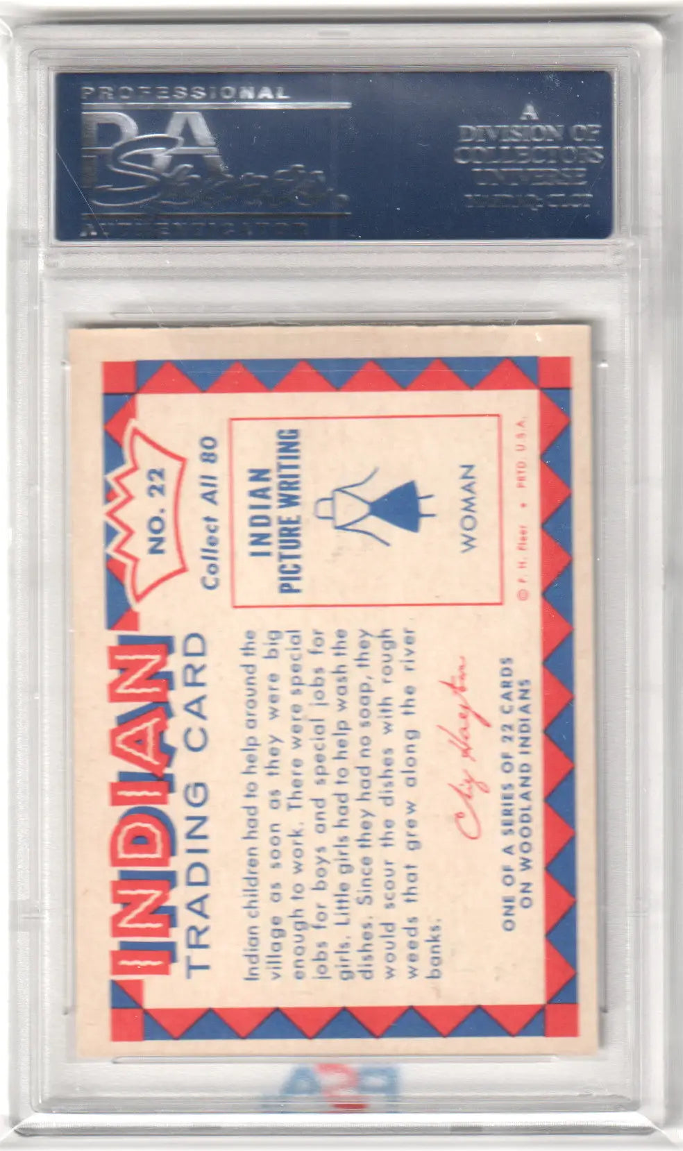 Encapsulated vintage Indian trading card featuring Indian Girl doing dishes PSA 8