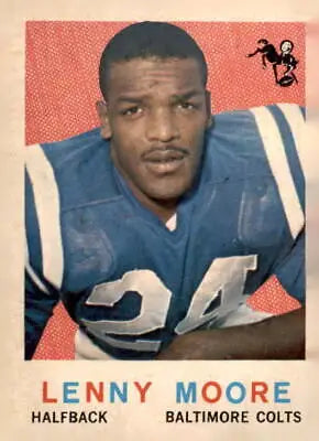 1959 Topps #100 Lenny Moore trading card featuring the Baltimore Colts star player