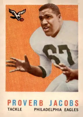 Proverb Jacobs football card from 1959 Topps #108 showcasing Proverb Jacobs football memorabilia