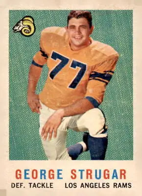 Vintage football card of George Strugar, Los Angeles Rams football player 1959 Topps #121