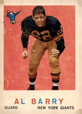 Vintage 1959 Topps Al Barry football card featuring York Giants collectible memorabilia
