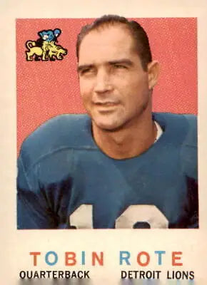 Vintage 1959 Topps Tobin Rote Detroit Lions trading card showcasing a classic football collectible