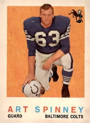 1959 Topps Art Spinney football card featuring Baltimore Colts player collectible