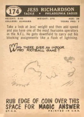 Vintage 1959 Topps Jess Richardson football card for collectors and sports fans
