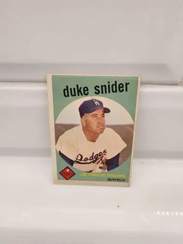 Duke Snider baseball trading card from 1959 Topps #20 VG-EX displayed in product