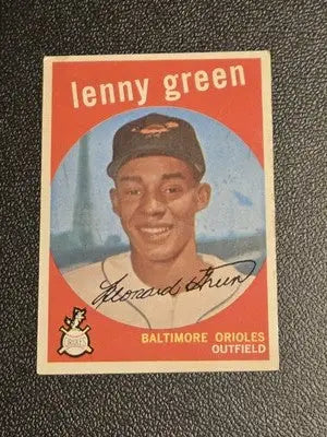 1959 Topps #209a Lenny Green baseball card featuring Lenny Green with white back