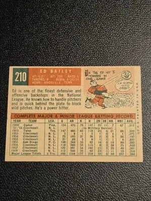 Vintage 1959 Topps 210b Ed Bailey Gray darker baseball card front view