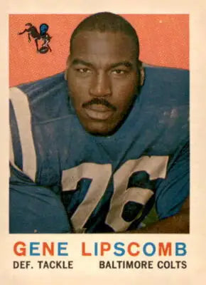 Gene Lipscomb Baltimore Colts trading card from 1959 Topps series displaying vintage football memorabilia