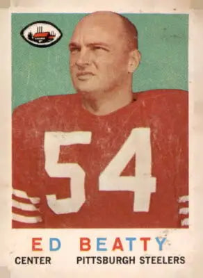 Vintage Ed Beatty football card from 1959 Topps showcasing Pittsburgh Steelers memorabilia