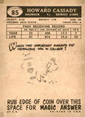Howard Cassady football card from 1959 Topps #85 featuring Howard Cassady football memorabilia