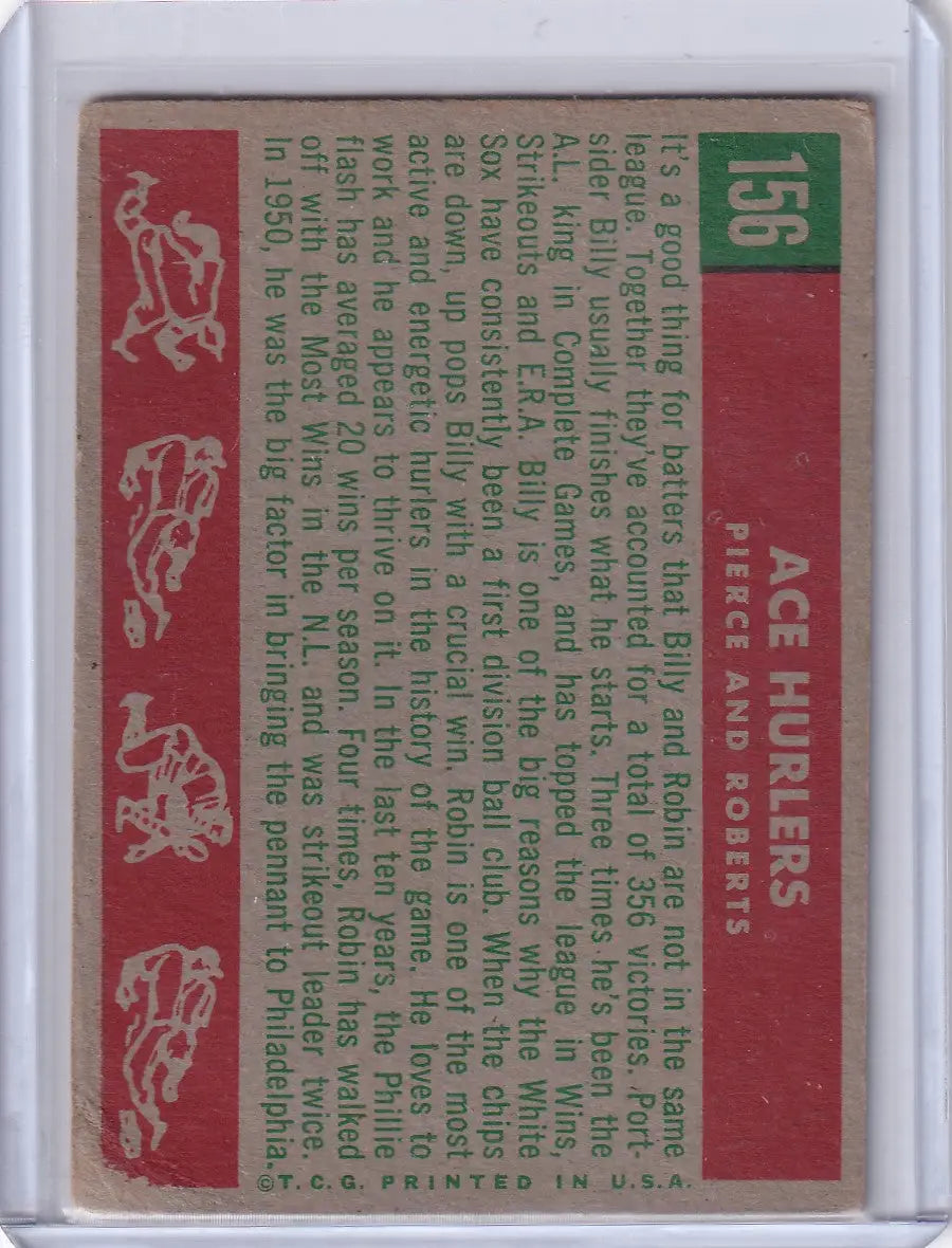 Vintage 1959 Topps Baseball card featuring Ace Hurlers Billy Pierce and Robin Roberts