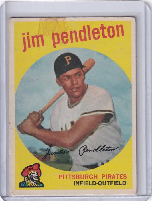 Vintage 1959 Topps Baseball card of Jim Pendleton in batting stance for Pittsburgh Pirates