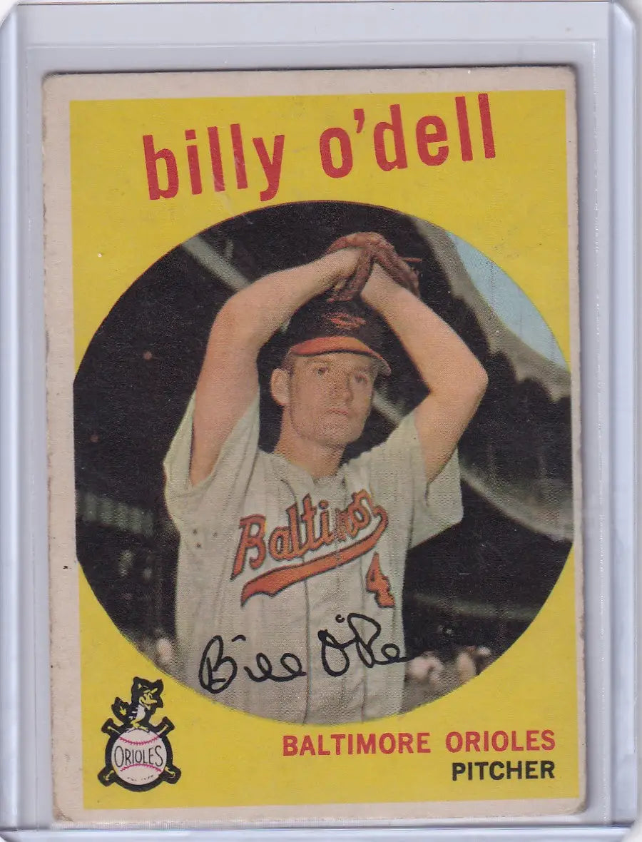 Vintage 1959 Topps Baseball card of Billy O’Dell from the Baltimore Orioles